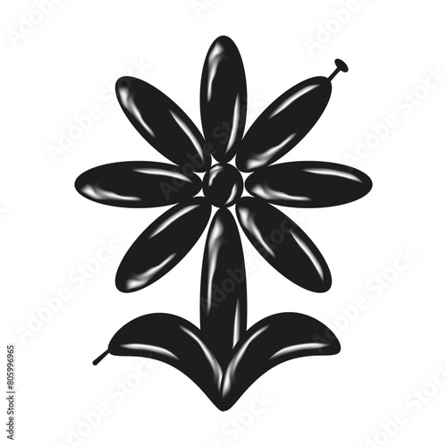 Air Balloon vector Summer Flower isolated transparent background. Air Bubbles Summer concept in trend Graffiti Sculpture style 3D Gradient Chrome Black Daisy