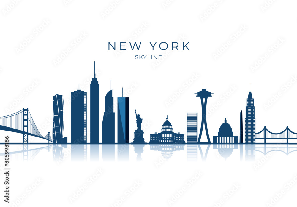 Fototapeta premium New York skyline vector silhouette. Black and white silhouette of New York city, USA. Vector template for your design.