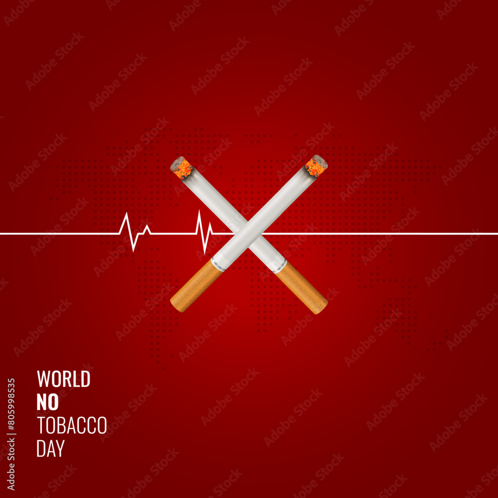 Obraz premium World No Tobacco Day Poster Or Banner in Red Background. No smoking and Cardiac attack. Cigrette is dangerous to health. Vector Eps
