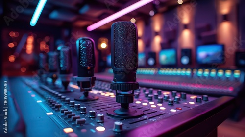 modern audio recording studio, high-tech microphones