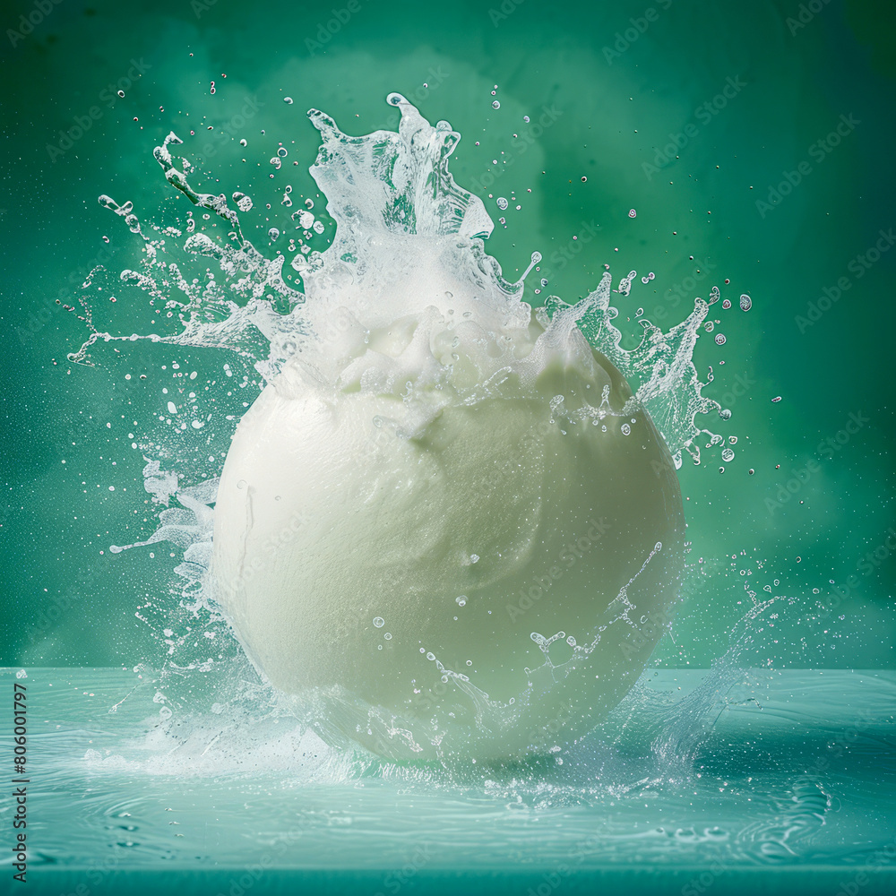 Fototapeta premium Ice cream Splash Against Deep Green Background