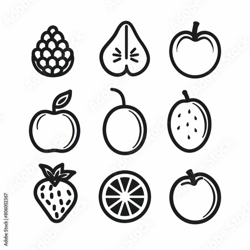 fruit draw line icon  black and white