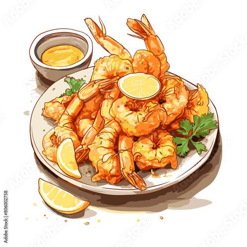 Hand drawn  fried shrimp  llustration 