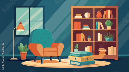 A plush reading nook in a loft apartment with a tufted armchair an ottoman for resting tired feet and shelves filled with stories waiting to be.