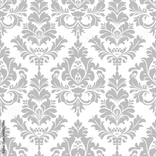 Seamless light gray and white damask pattern, background for fabric and wallpapers. A timeless seamless design featuring detailed floral motifs, suitable for home decor and textile projects