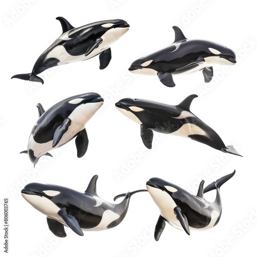killer whale jumping in the air on white background