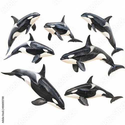 killer whale jumping in the air on white background