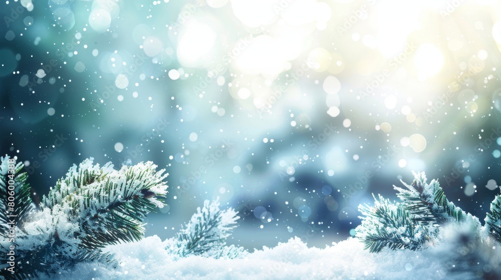 Naklejka premium winter pine branches the snow. Christmas background