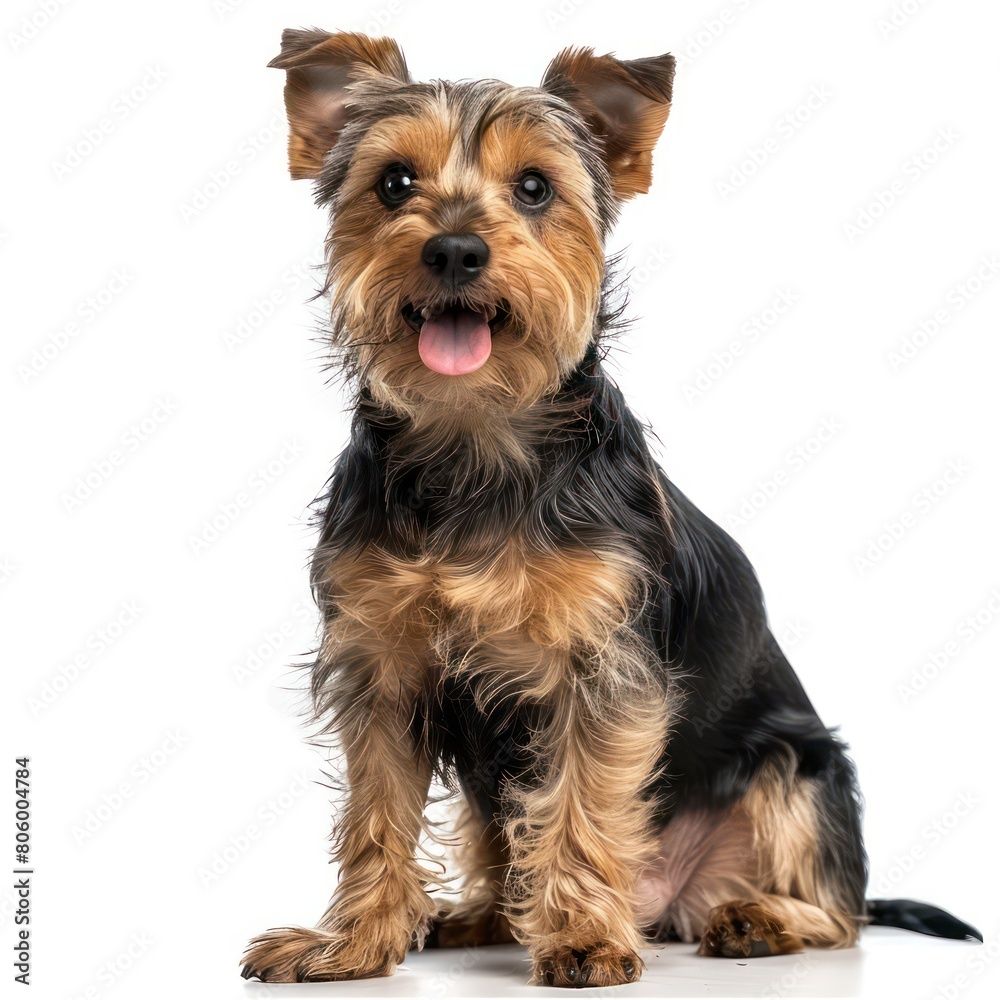 yorkshire terrier, sitting on white background