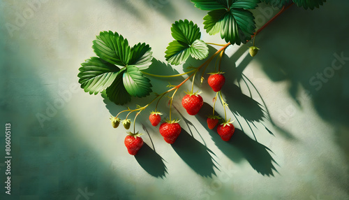 branche de fraisier, avec des fraises mures, isolé  photo