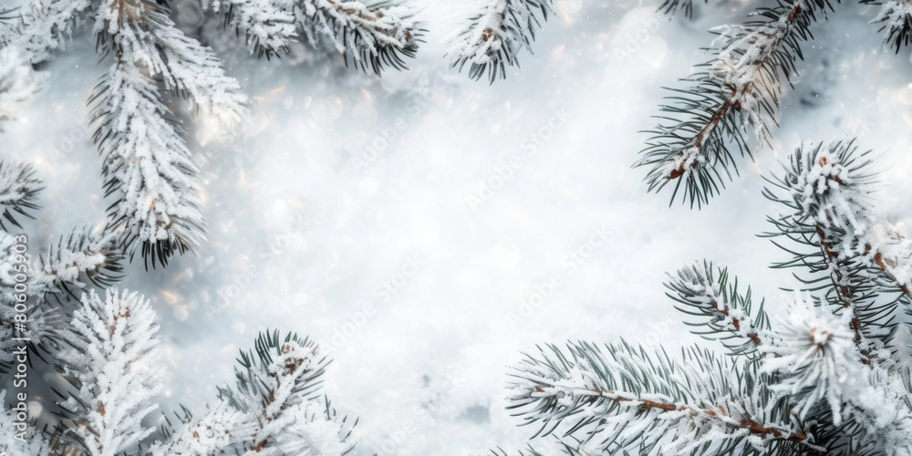 winter pine branches the snow. Christmas background