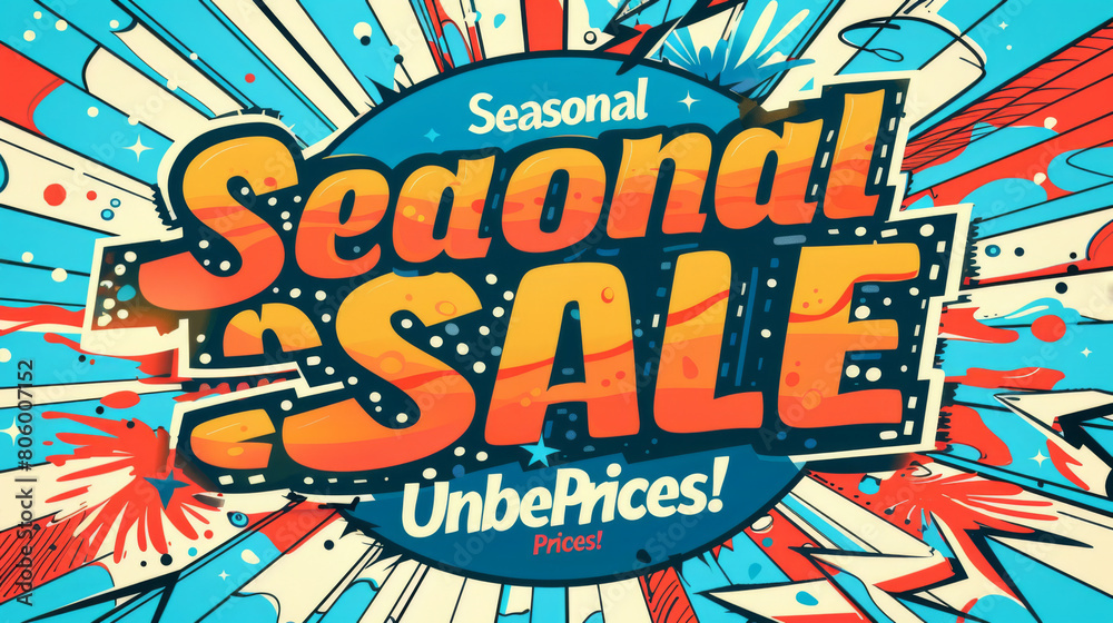 Retro pop art styled promotional banner for a seasonal sale, with a classic 'Unbeatable Prices!' callout.