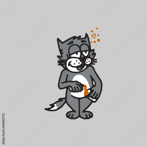 illustration of a grey cat that is drunk vector images