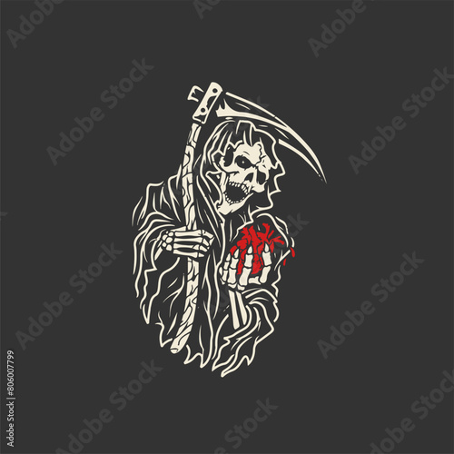 illustration a reaper with a heart in its hand line art design