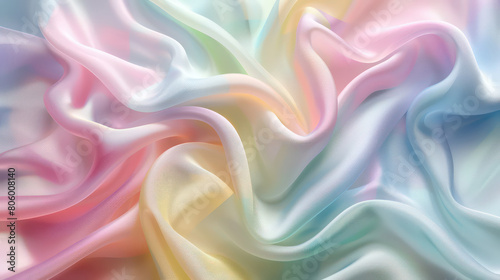 A pastel colored silk fabric, flowing in soft curves, elegant background for product display. The beauty of the scene textures or patterns, a luxury feeling.