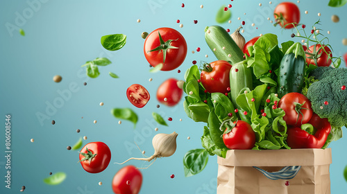 Fresh Harvest  Vegetables in Mid-Air