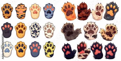 Cats palms. Cat paws with claws, cartoon pets paws-up cute furry kittens hands