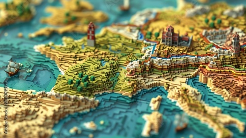 View Portugal states Maps 3D into captivating voxel art, adding a whimsical and dimensional touch to each states representation, diverse geography, Ensure each state stands out with depth ,isometric 