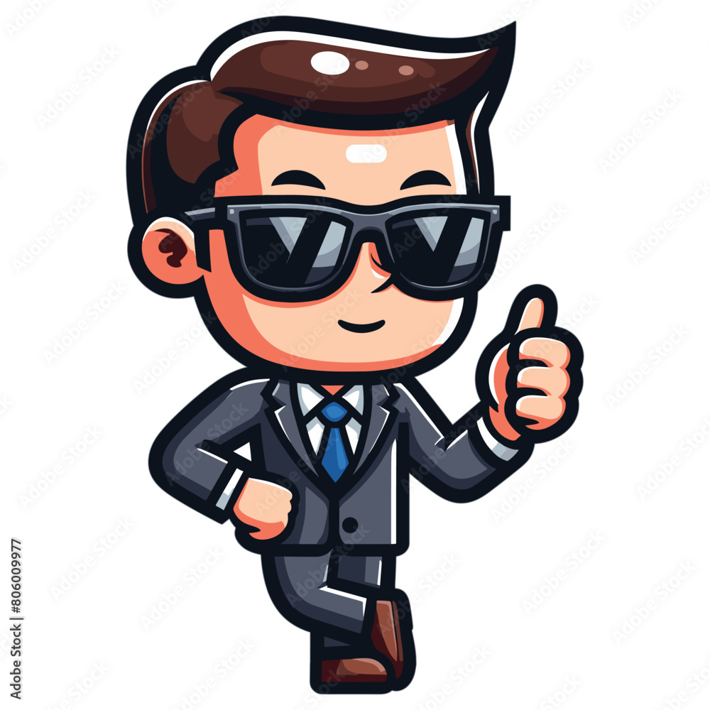 Businessman cartoon with sunglasses cool pose mascot illustration on white background Businessman cartoon with sunglasses cool pose mascot illustration on white background
