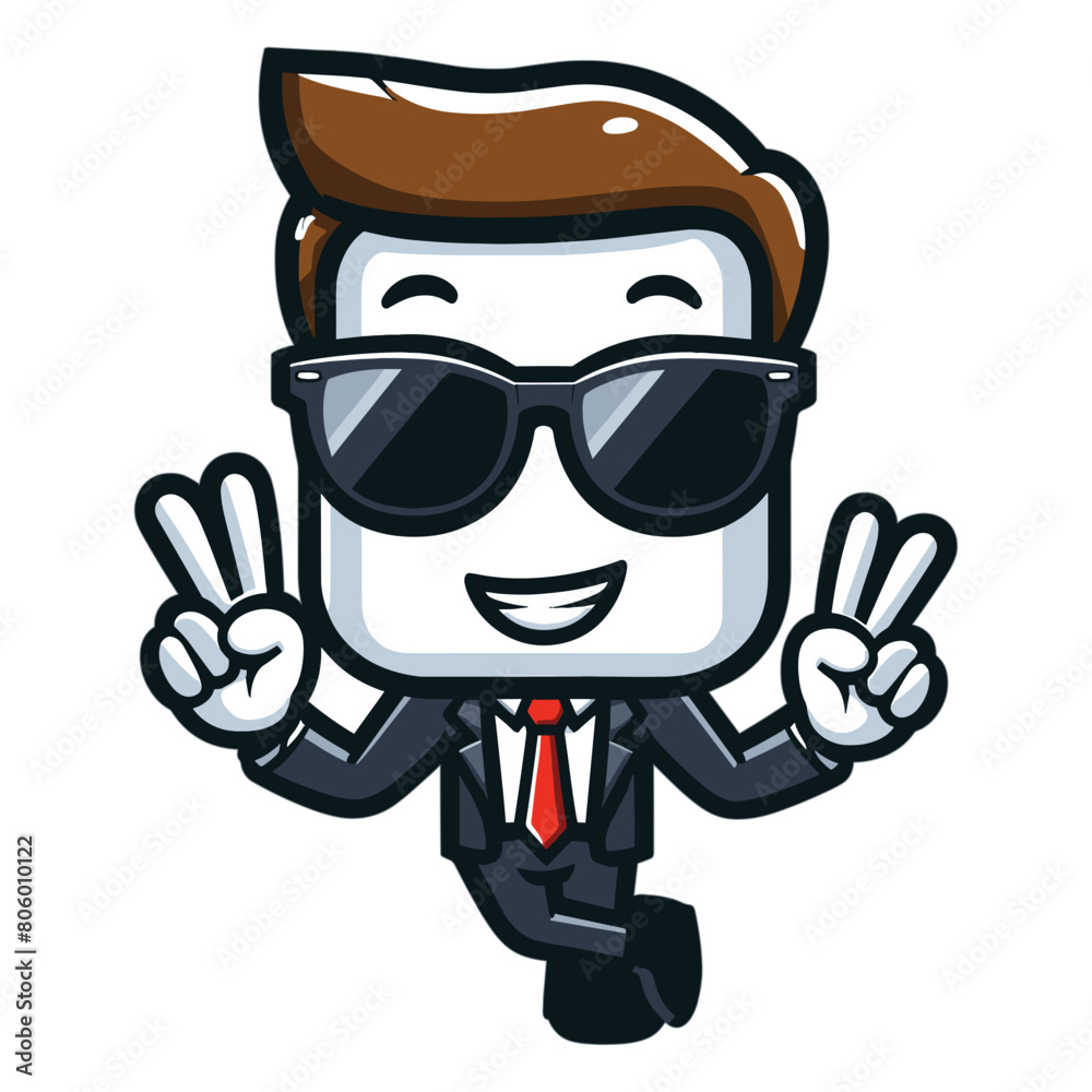 Businessman cartoon with sunglasses cool pose mascot illustration on white background Businessman cartoon with sunglasses cool pose mascot illustration on white background