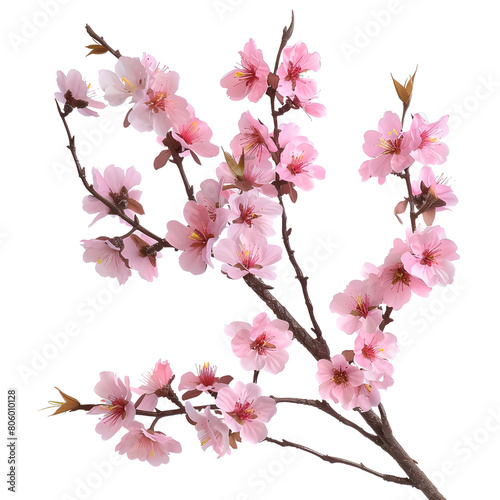 Romantic Pink Cherry Blossom Branches on White Background