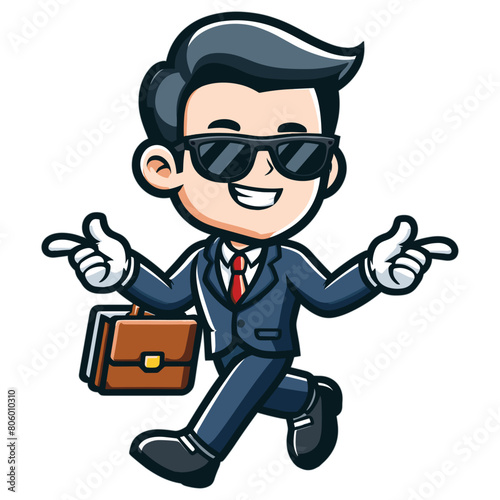Businessman cartoon with sunglasses cool pose mascot illustration on white background