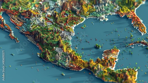 View Mexico states Maps 3D into captivating voxel art  adding a whimsical and dimensional touch to each states representation  diverse geography  Ensure each state stands out with depth isometric 