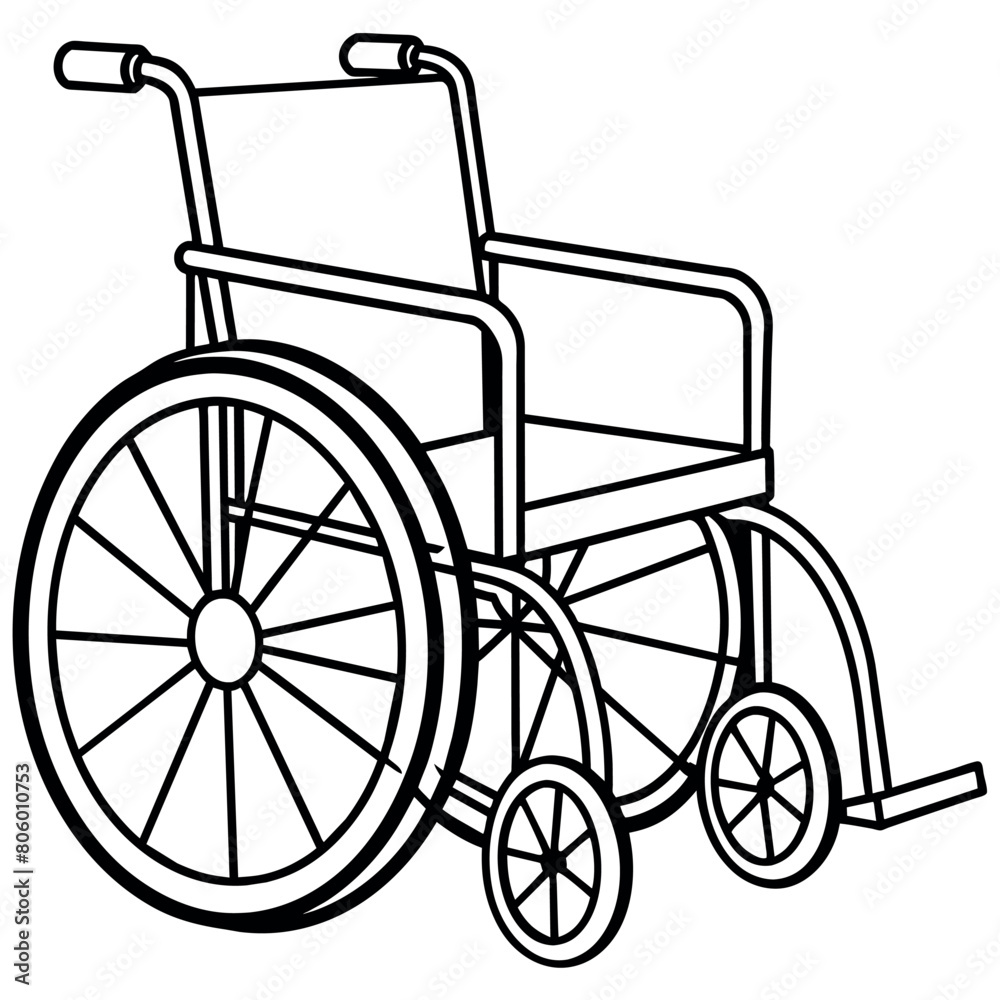 Fototapeta premium Wheelchair outline coloring book page line art illustration digital drawing