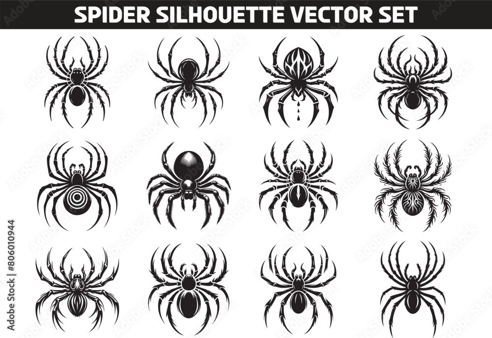 Spider Silhouette Vector Illustration Set Spider Silhouette Vector Illustration Set