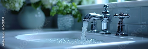 Stream of water from sink faucet  showcasing the convenience of accessible running water