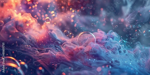 Colorful Smoke and Bubbles Floating in the Air