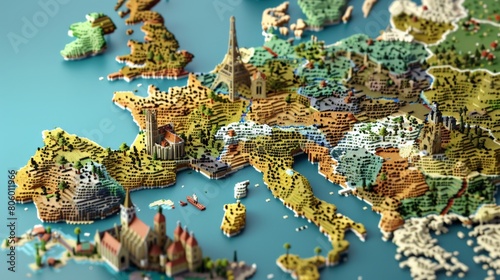 View France states Maps 3D into captivating voxel art, adding a whimsical and dimensional touch to each states representation, diverse geography, Ensure each state stands out with depth ,isometric  © Sittipol 