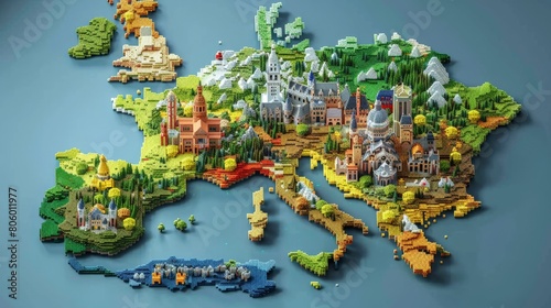 View France states Maps 3D into captivating voxel art, adding a whimsical and dimensional touch to each states representation, diverse geography, Ensure each state stands out with depth ,isometric 