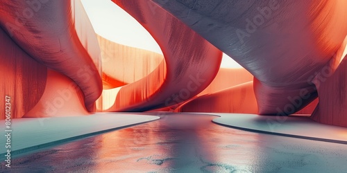 Contemporary Red and Blue Archway Design in Abstract Setting