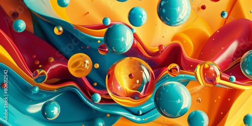 Abstract Painting of Colorful Liquid and Bubbles photo