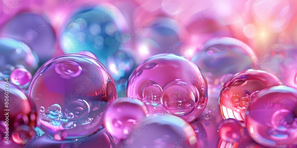 Pink and Blue Bubbles Floating Together Pink and Blue Bubbles Floating Together