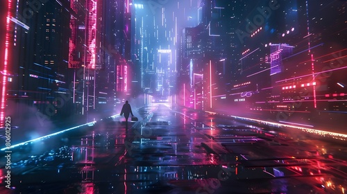  Graphic design, colorful, cyberpunk, futuristic, stage lighting effects 