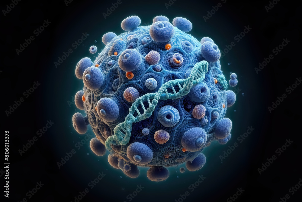 Cellular life form of a living organism with a DNA helix. Human circulatory system. Cellular life form of a living organism with a DNA helix. Human circulatory system.