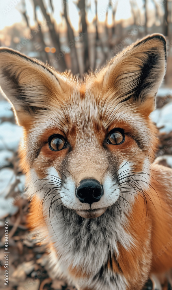 Obraz premium Red Fox close-up portrait with bokeh in nature