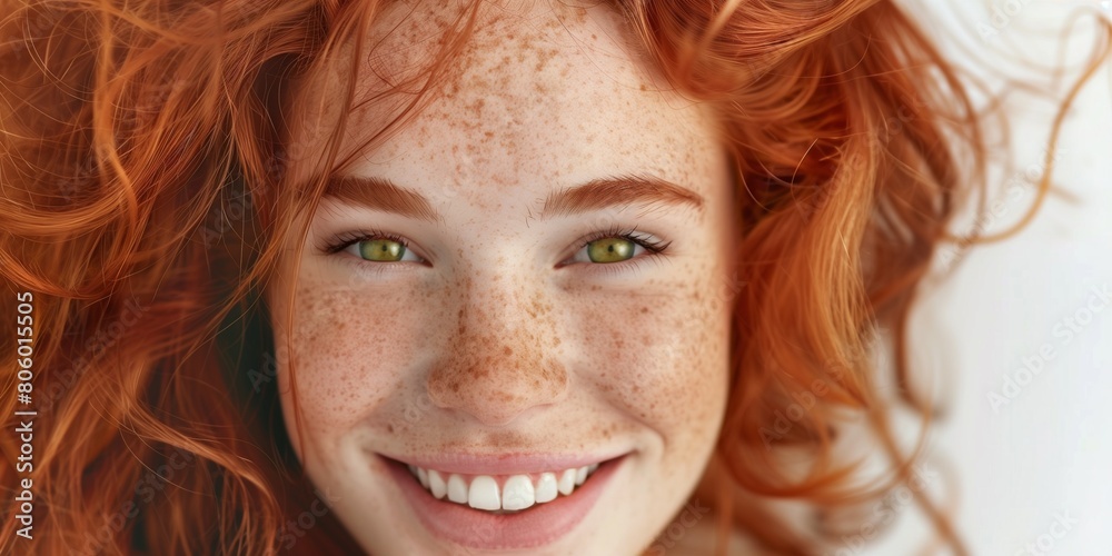 close up of a smiling face of a young redhead girl with freckles smiling close up of a smiling face of a young redhead girl with freckles smiling