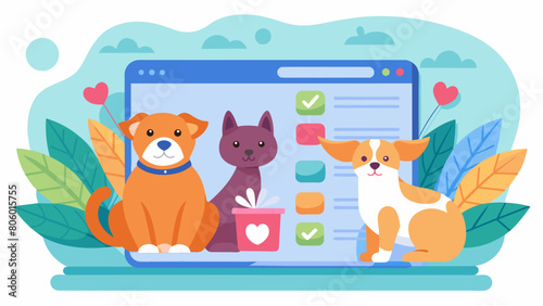 A pet adoption page dedicated to connecting rescue organizations with potential forever homes for their animals.. Vector illustration