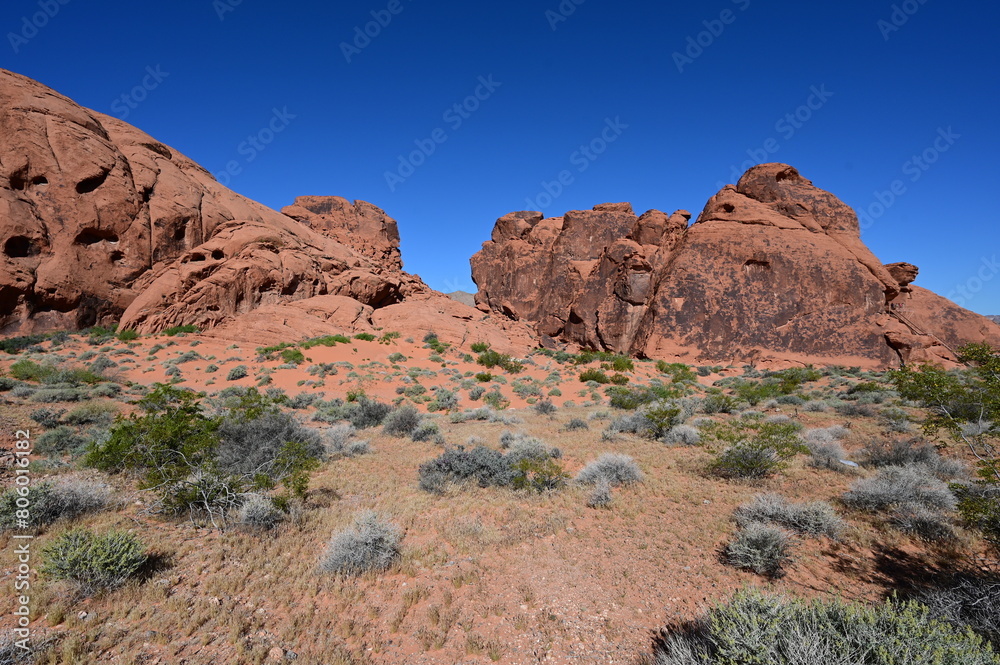 Valley of Fire in Nevada on a scorching hot day during April 2024. 