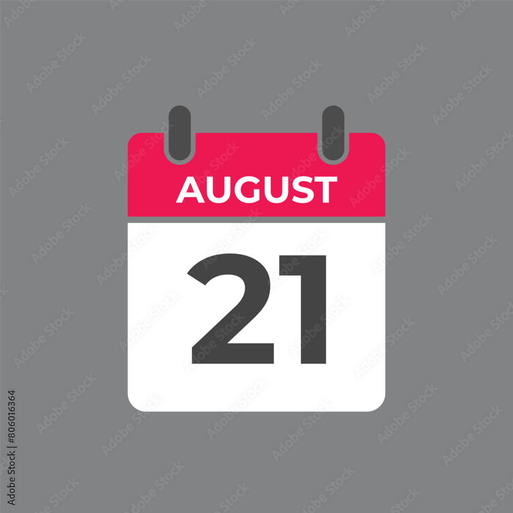 August 21 calendar reminder. 21 August daily calendar icon template. Calendar 21 August icon Design template. Vector illustration
August 21 calendar reminder. 21 August daily calendar icon template. Calendar 21 August icon Design template. Vector illustration