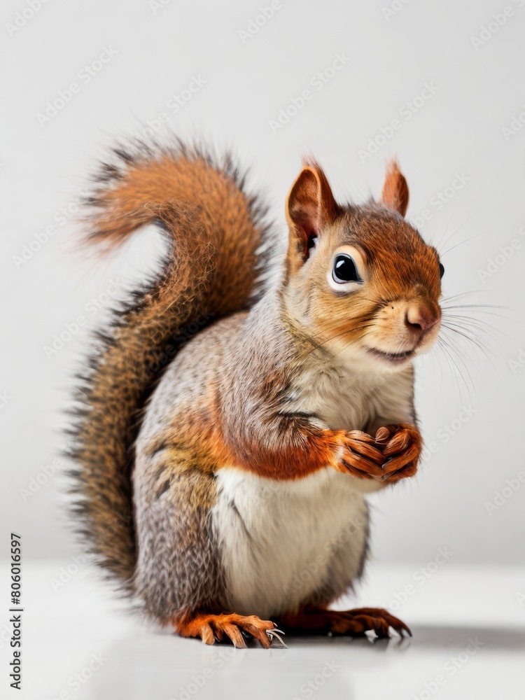 Fototapeta premium Cute squirrel on white background, isolated pet animal