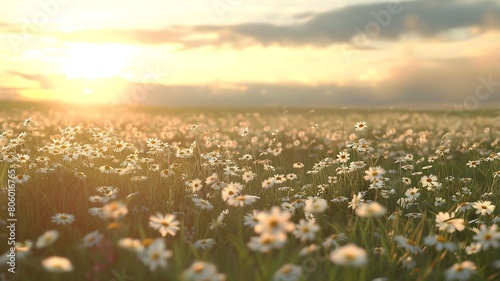  A field of daisies stretching towards the horizon. .   © Zestify