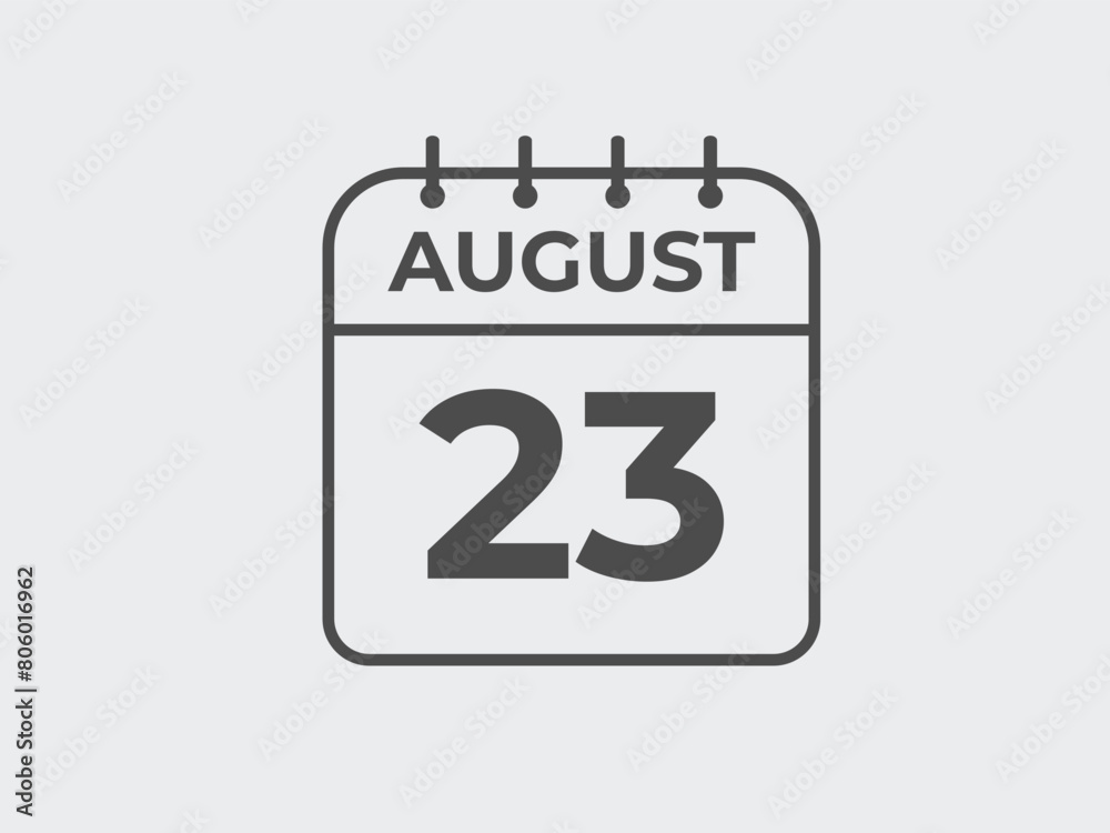 August 23 calendar reminder. 23 August daily calendar icon template. Calendar 23 August icon Design template. Vector illustration
August 23 calendar reminder. 23 August daily calendar icon template. Calendar 23 August icon Design template. Vector illustration