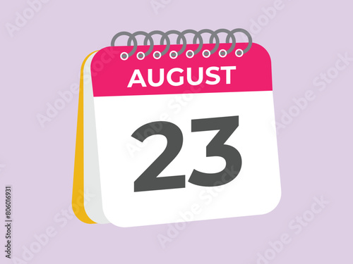 August 23 calendar reminder. 23 August daily calendar icon template. Calendar 23 August icon Design template. Vector illustration
