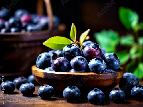 Wallpaper Mural A wooden bowl full of blue berries, fruit photography, for advertisement commercial promo, macro Torontodigital.ca