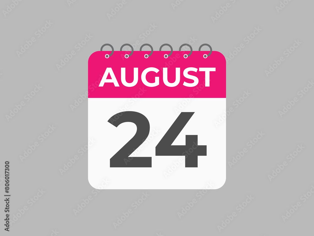 August 24 calendar reminder. 24 August daily calendar icon template. Calendar 24 August icon Design template. Vector illustration
August 24 calendar reminder. 24 August daily calendar icon template. Calendar 24 August icon Design template. Vector illustration