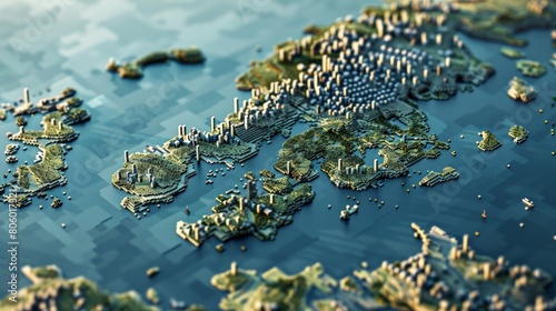 View Denmark states Maps 3D into captivating voxel art, adding a whimsical and dimensional touch to each states representation, diverse geography, Ensure each state stands out with depth ,isometric 